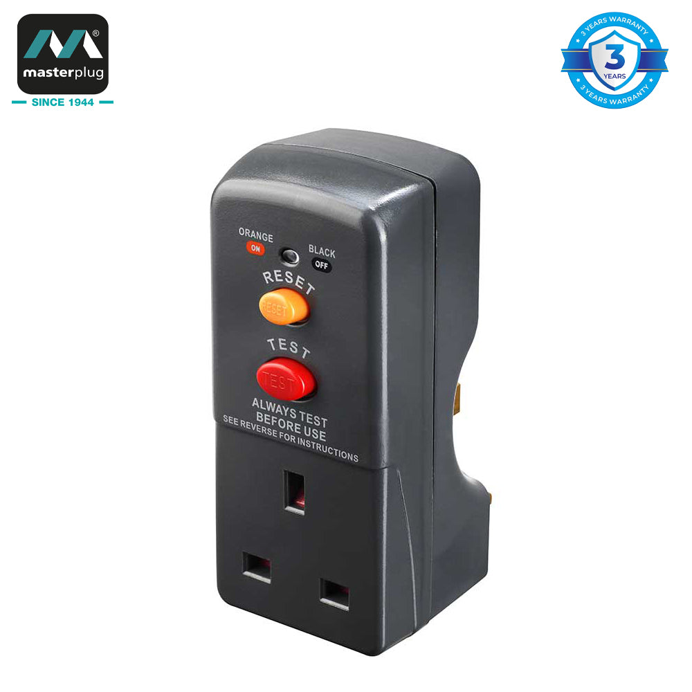 Masterplug | ARCDKG | RCD Safety Adaptor, Black | 3 Years Warranty