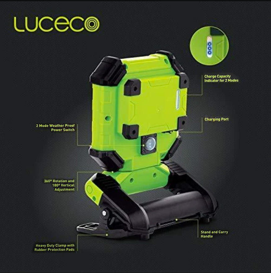 Luceco | LCWR9G60 | Portable LED Mini Clamp Work Light, 9W, Green | 1 Year Warranty