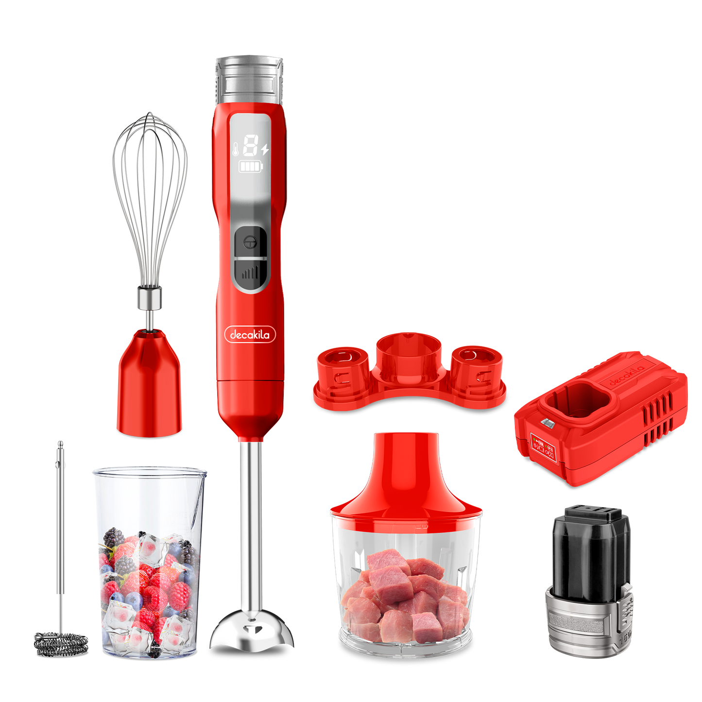 Decakila KEJB056 | 16V SHARE Battery Series 5-In-1 Cordless Hand Blender Set | 100W | 2000mAh | 5 Speeds | LED Display | Stainless Steel Blades | 1-Year Warranty