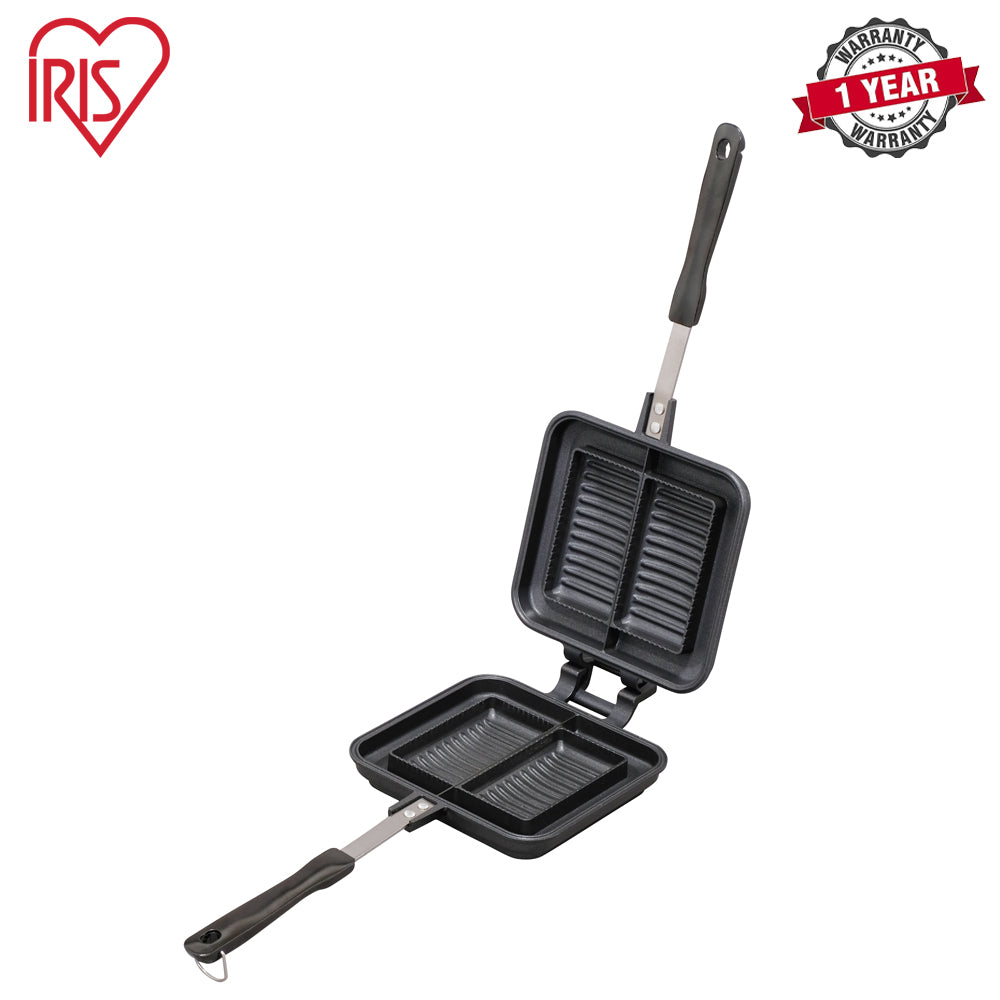 Iris Ohyama | GHS-D | Hot Pressed Double-Sided Non-stick Sandwich Maker, Black | 1 Year Limited Warranty