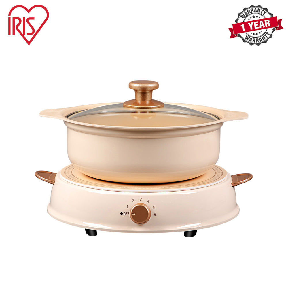 Iris Ohyama | IHL-R14 | Ricopa Party Ceramic Induction Cooker Hot Pot Set, Beige/ Blue / Pink | 1 Year Warranty