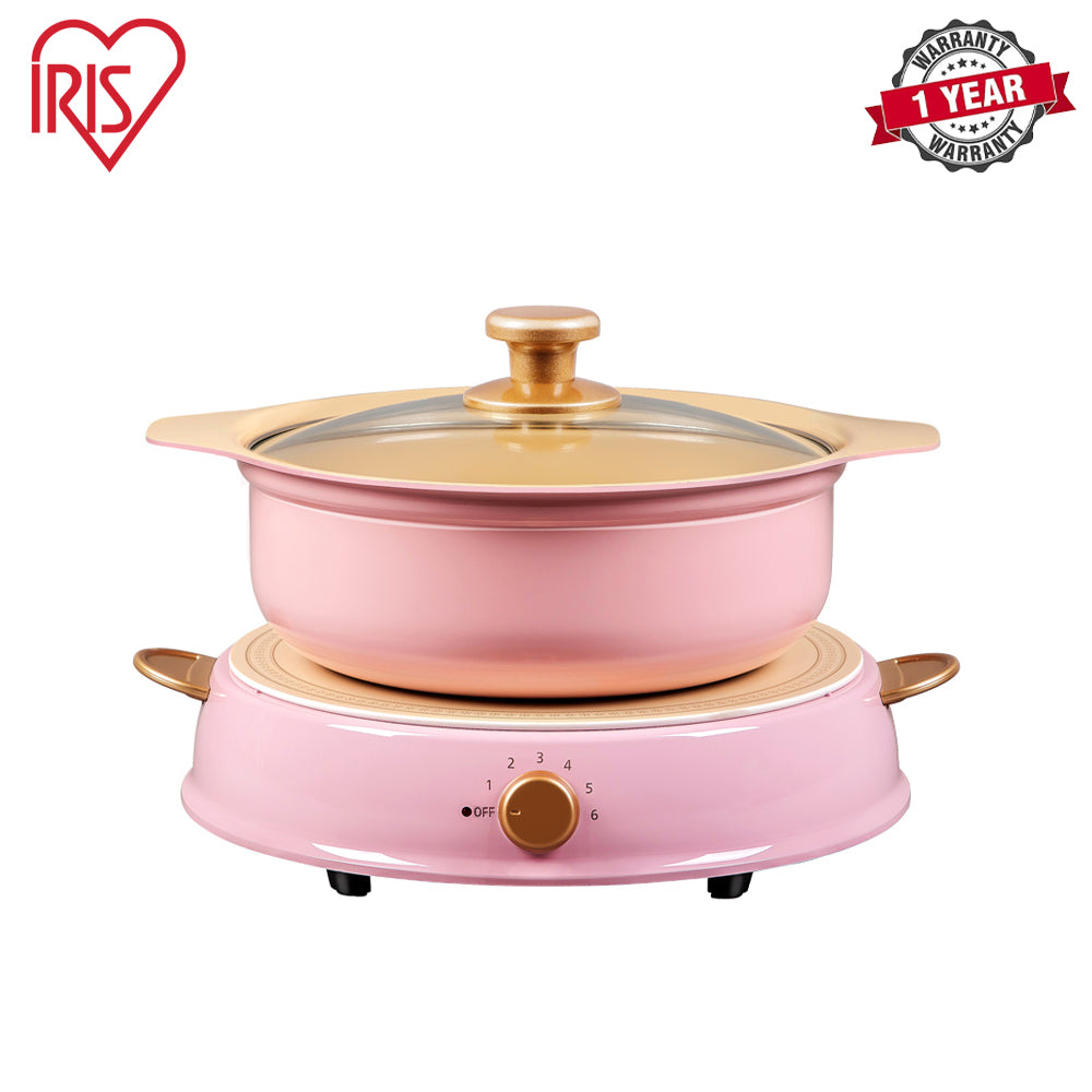 Iris Ohyama | IHL-R14 | Ricopa Party Ceramic Induction Cooker Hot Pot Set, Beige/ Blue / Pink | 1 Year Warranty