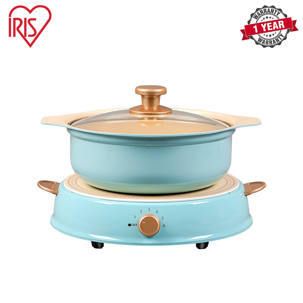 Iris Ohyama | IHL-R14 | Ricopa Party Ceramic Induction Cooker Hot Pot Set, Beige/ Blue / Pink | 1 Year Warranty