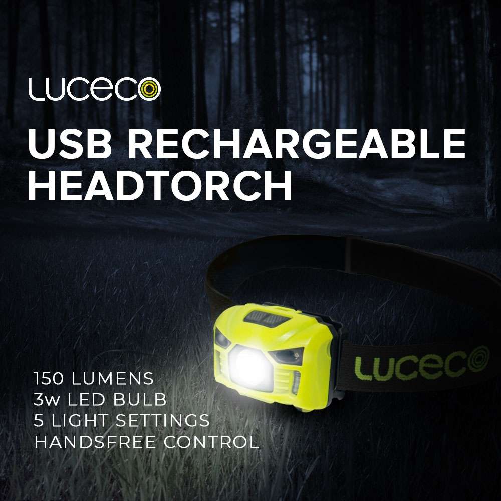 Luceco | LILH15P65 | LED USB Rechargeable PIR Inspection Head Torch, 3W, Green | 1 Year Warranty