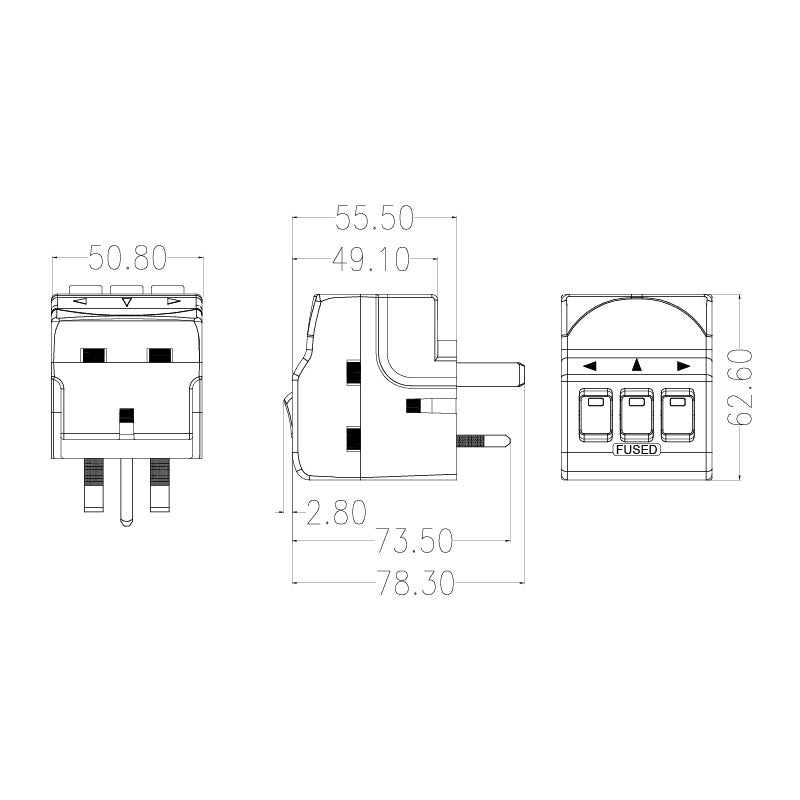 Masterplug | MSWG3 | 3 Way Individually Switched Adaptor, White | 3 Years Warranty