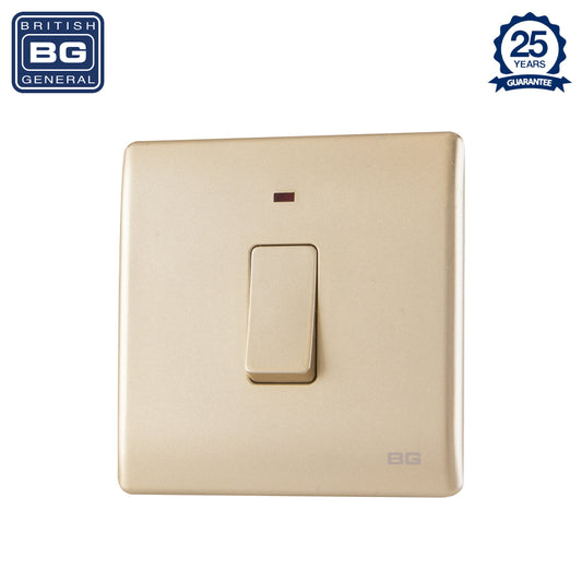 British General | PCCH31 | Neo Slimline 20Amp Double Pole Switch with LED, Champagne | 25 Years Warranty