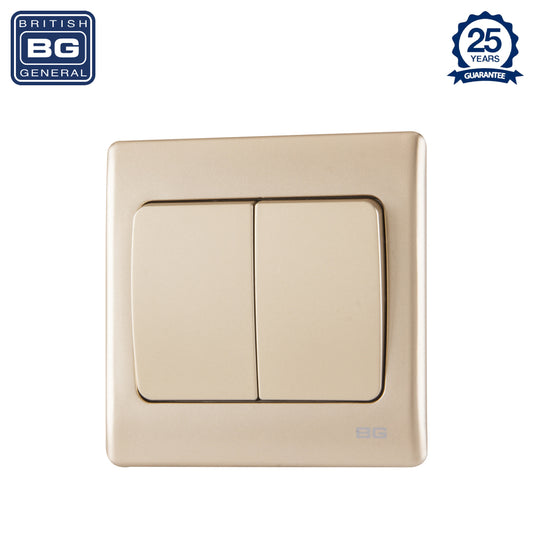 British General |PCCH42W | Neo Slimline 2 Mega Rocker 2-Way Switches, Champagne | 25 Years Warranty