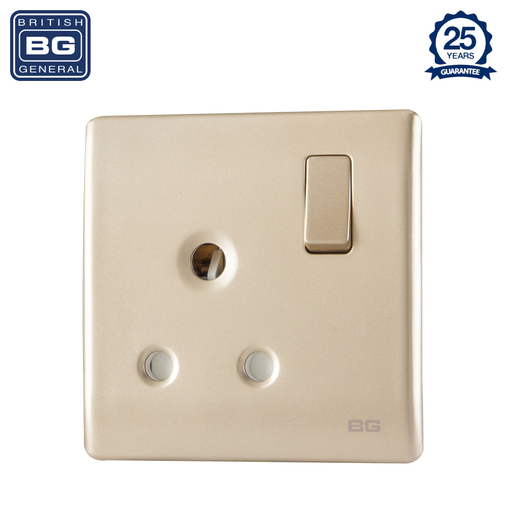 British General | PCCH99 | Neo Slimline 15Amp Single Pole Round Pin Switched Socket, Champagne | 25 Years Warranty