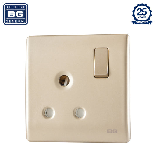 British General | PCCH99 | Neo Slimline 15Amp Single Pole Round Pin Switched Socket, Champagne | 25 Years Warranty