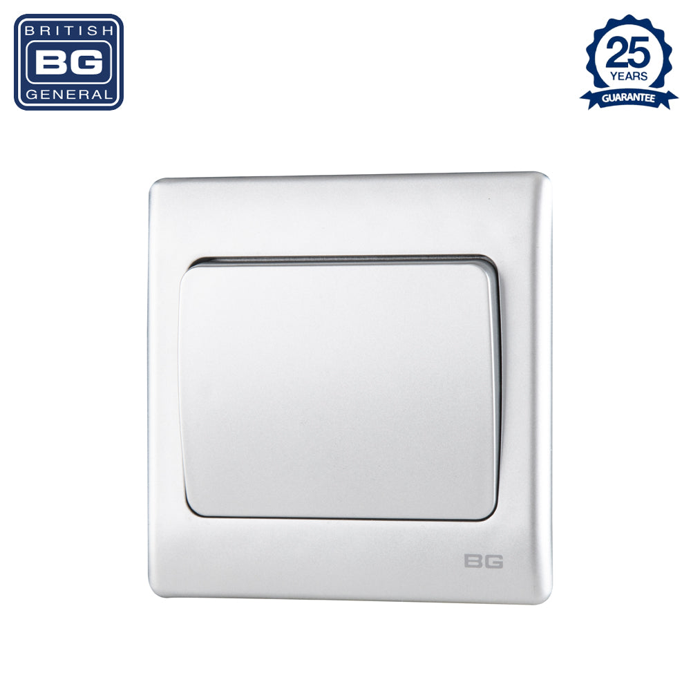 British General | PCSL11W | Neo Slimline 1 Mega Rocker 1-Way Switches, Silver | 25 Years Warranty