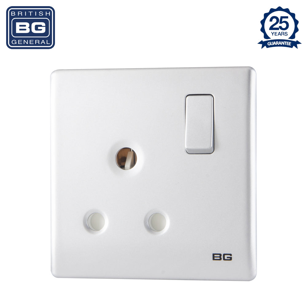 British General | PCSL99 | Neo Slimline 15Amp Single Pole Round Pin Switched Socket, Silver | 25 Years Warranty