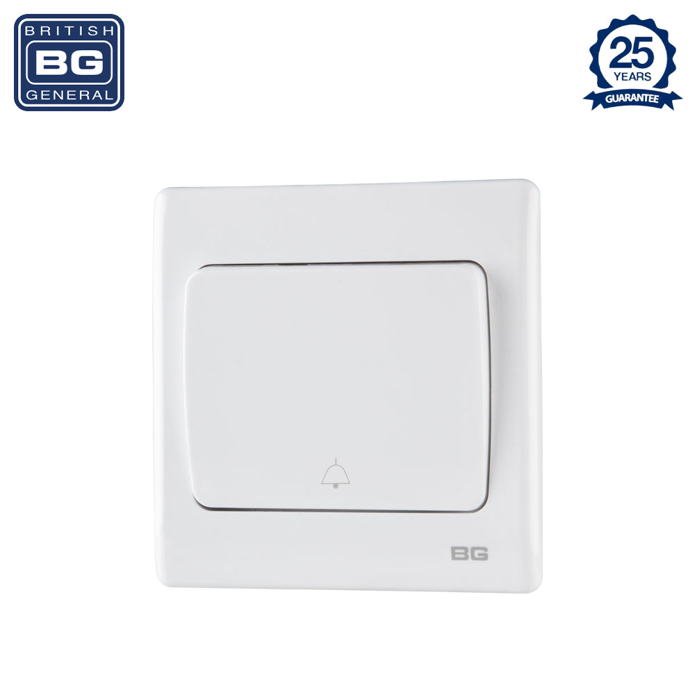 British General |  PCWH14W | Neo Slimline Rocker Bell Push 1 Way Switch, White | 25 Years Warranty