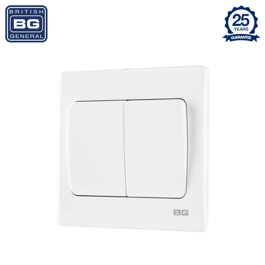 British General | PCWH42W | Neo Slimline 2 Mega Rocker 2-Way Switches, Champagne | 25 Years Warranty