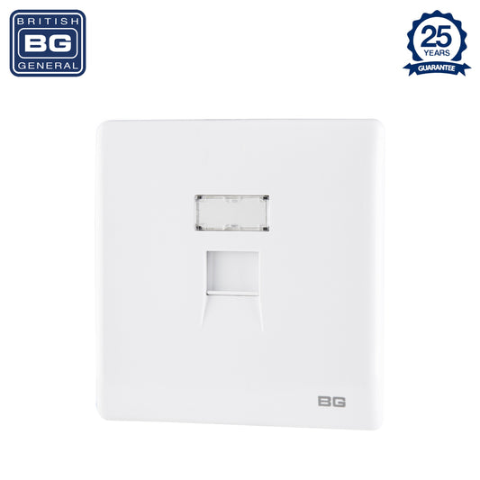 British General | PCWHRJ451 | Neo Slimline Single Gang RJ45 Data Socket, White | 25 Years Warranty