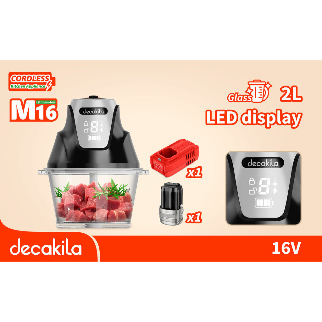 Decakila KEMG029R | 16V SHARE Battery Series Food Chopper | 200W | 2000mAh| 2 Speeds | LED Display | 1-Year Warranty