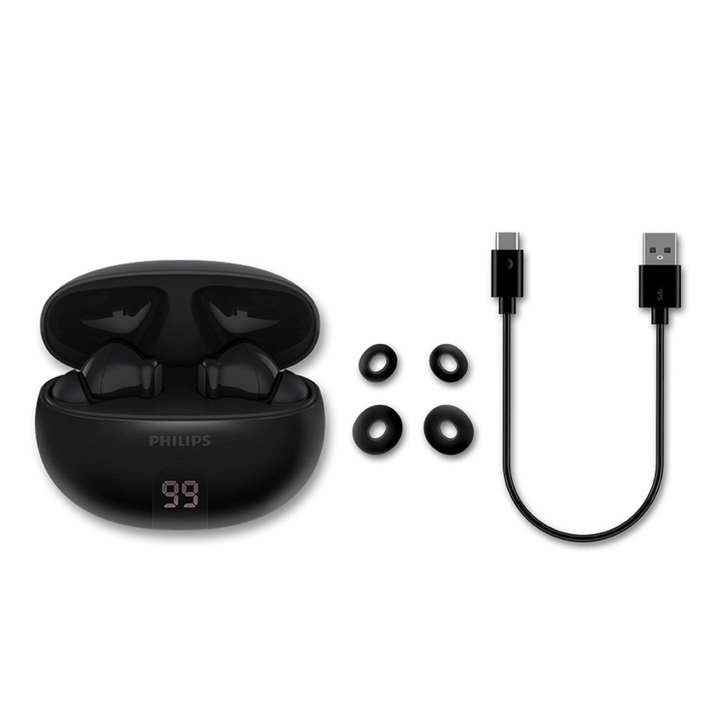 Philips TAT3559BK/97 | True Wireless Earbuds | Noise Canceling, Dynamic Bass, 20hr Playtime, Black